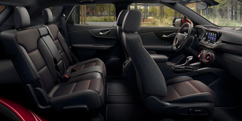 Interior side view of the front and back seats of the 2022 Chevy Blazer